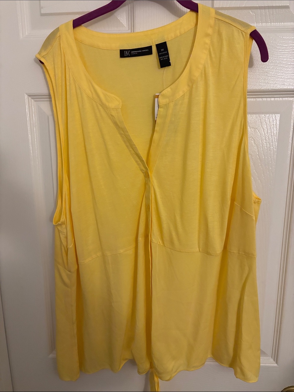 INC International Concepts Bright Yellow Sleeveless V-Neck Tunic with Hem Tie